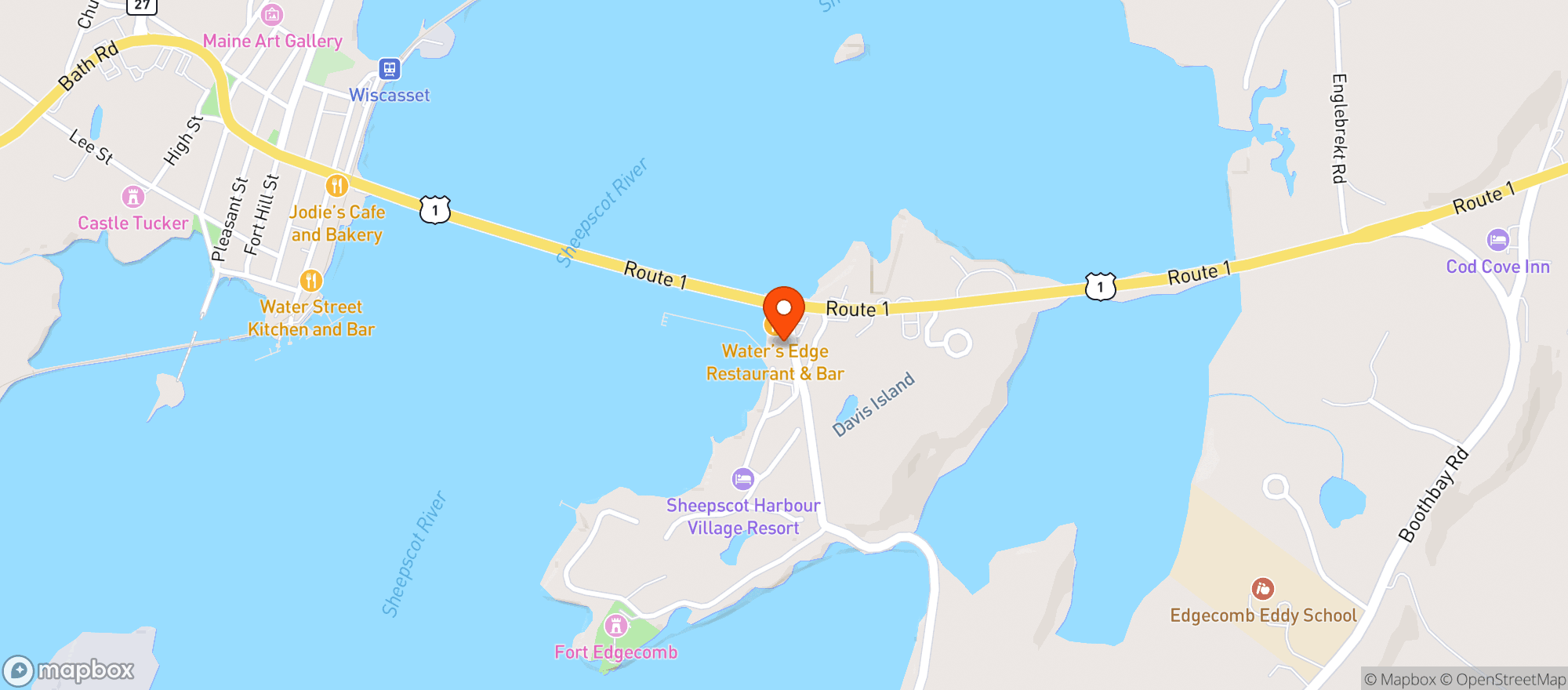 Map showing Waters Edge Events