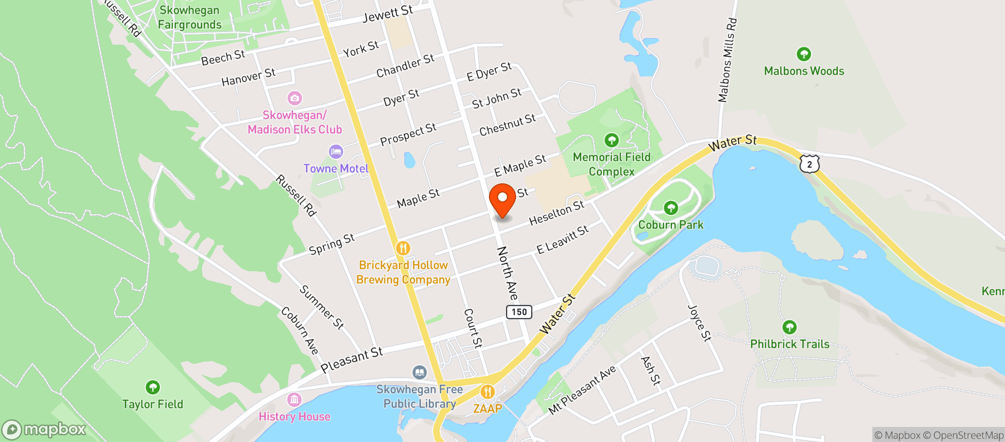 Map showing Damons Beverage/Skowhegan