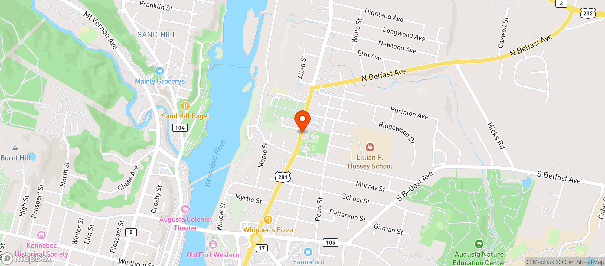 Map showing Damons Beverage Mart