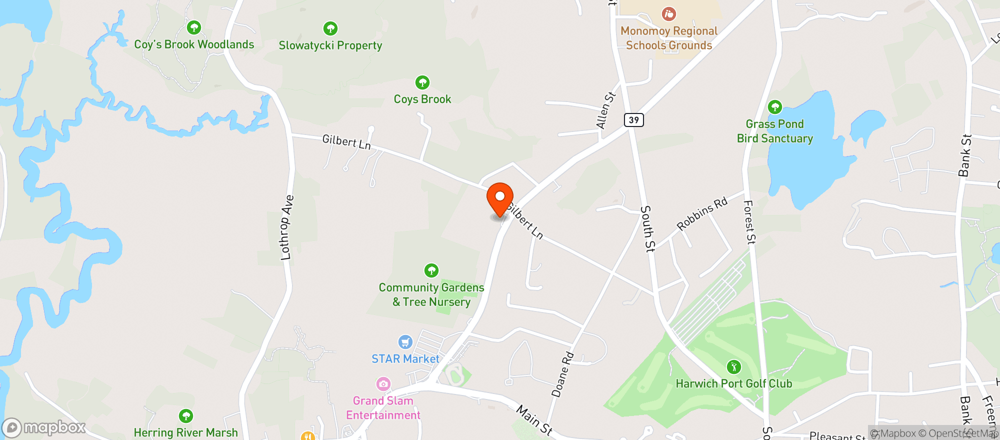 Map showing Mooncussers Fish House & Moon Bar