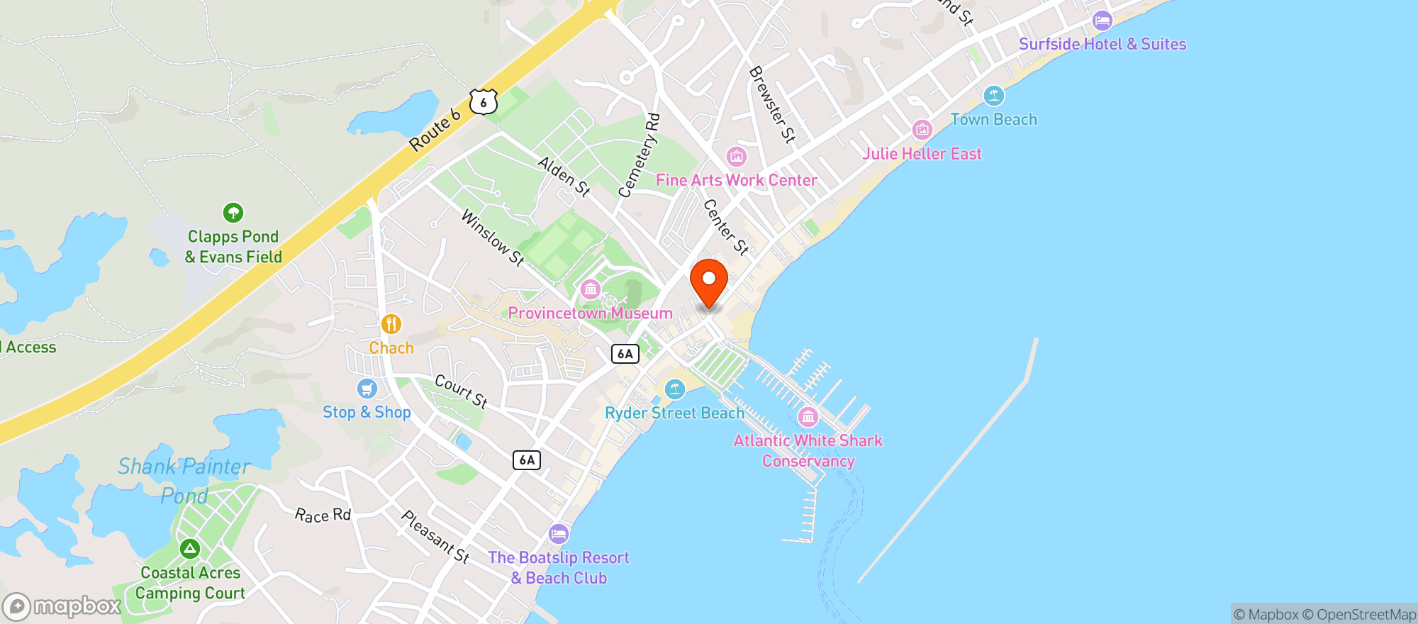 Map showing Governor Bradford Restaurant