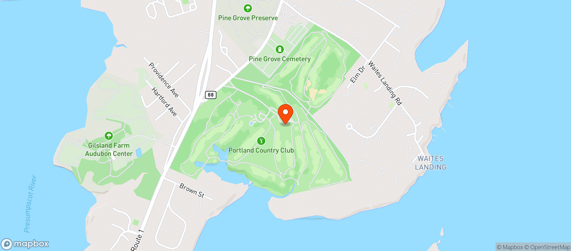 Map showing Portland Country Club
