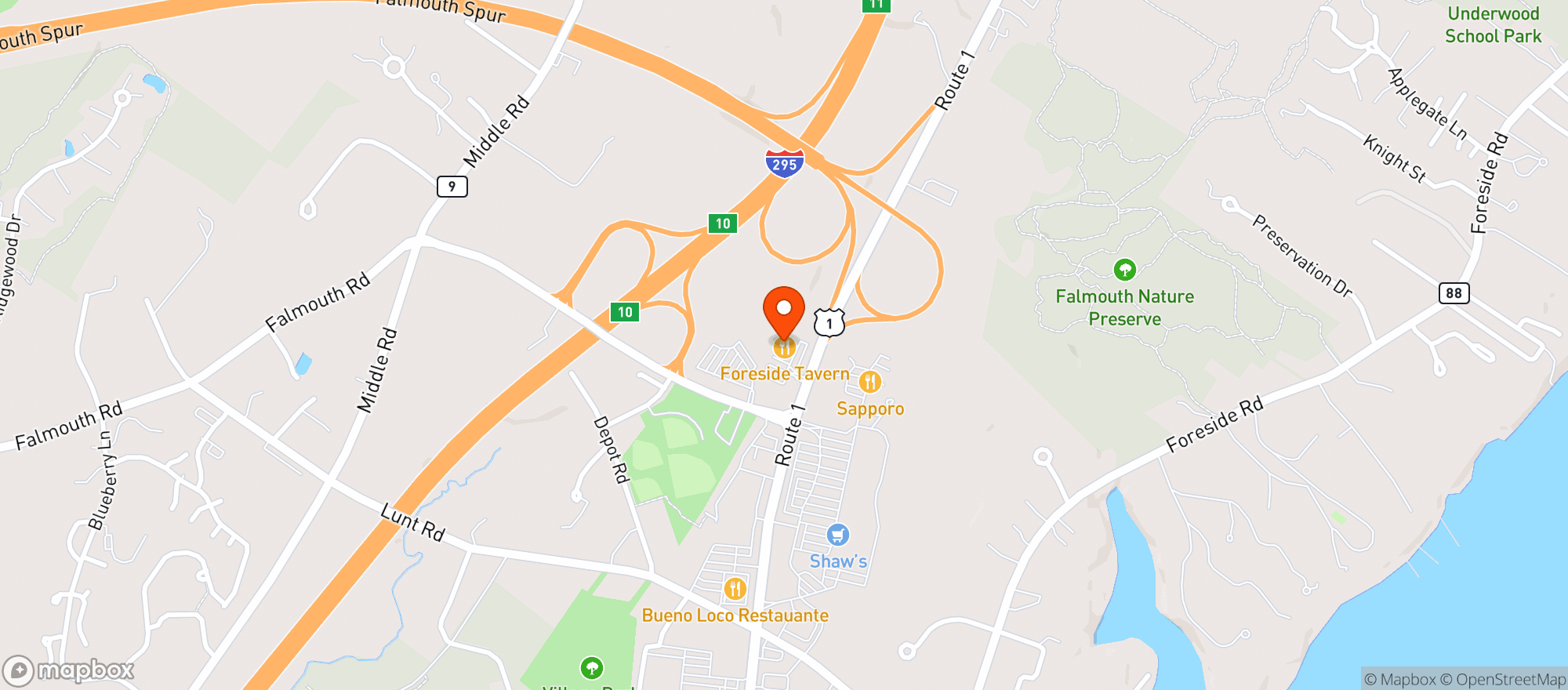 Map showing Foreside Tavern