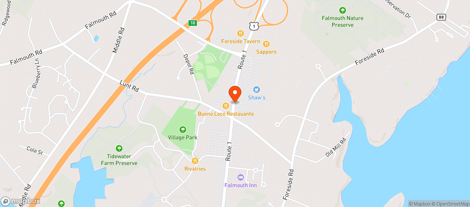 Map showing Shaws - 04651 - Falmouth Me