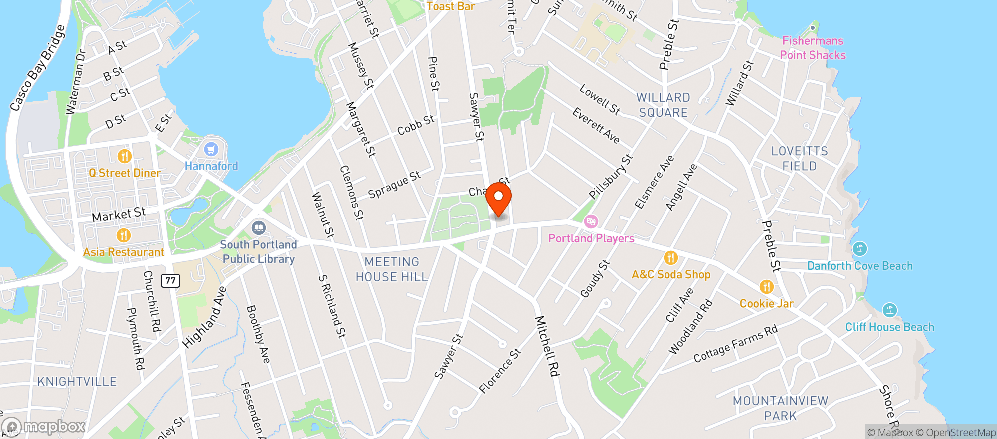 Map showing BIG APPLE / SO PORTLAND