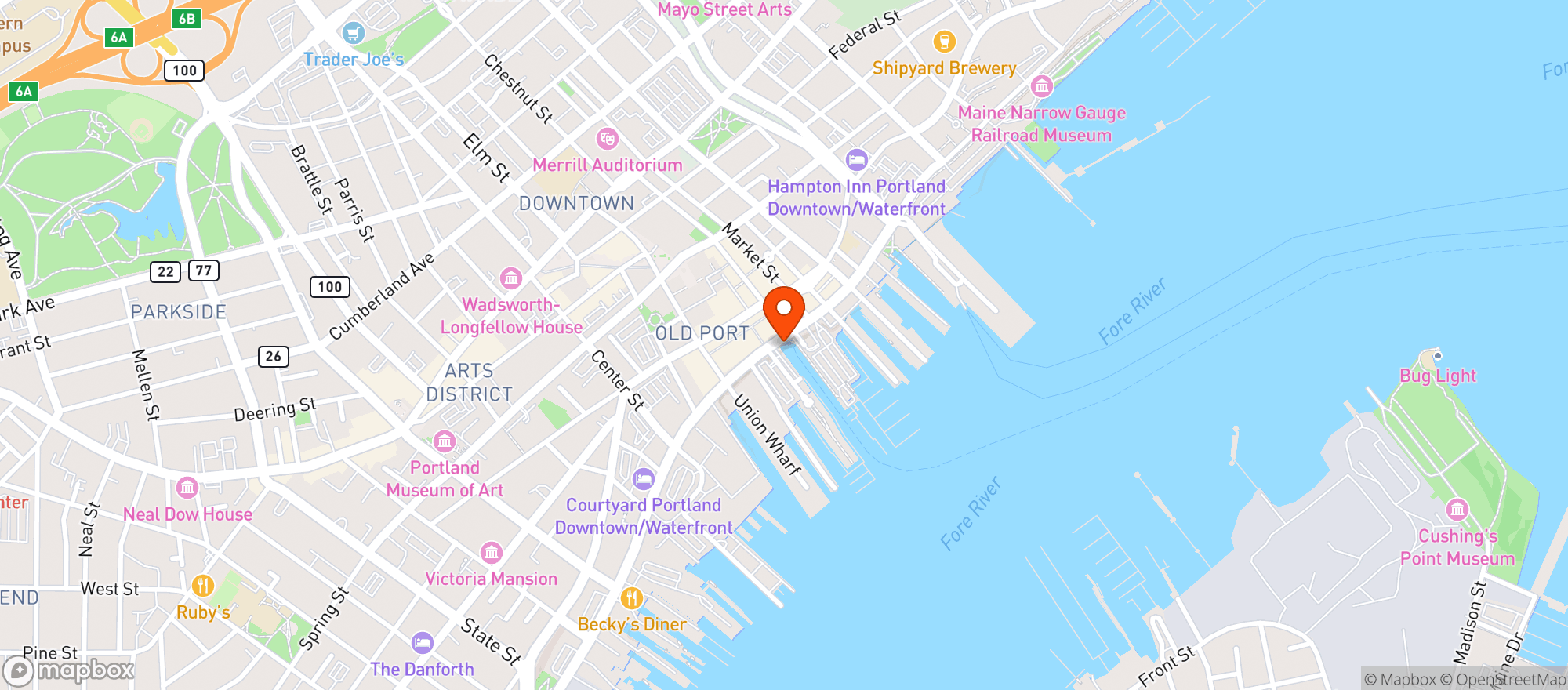 Map showing Portland Lobster Company