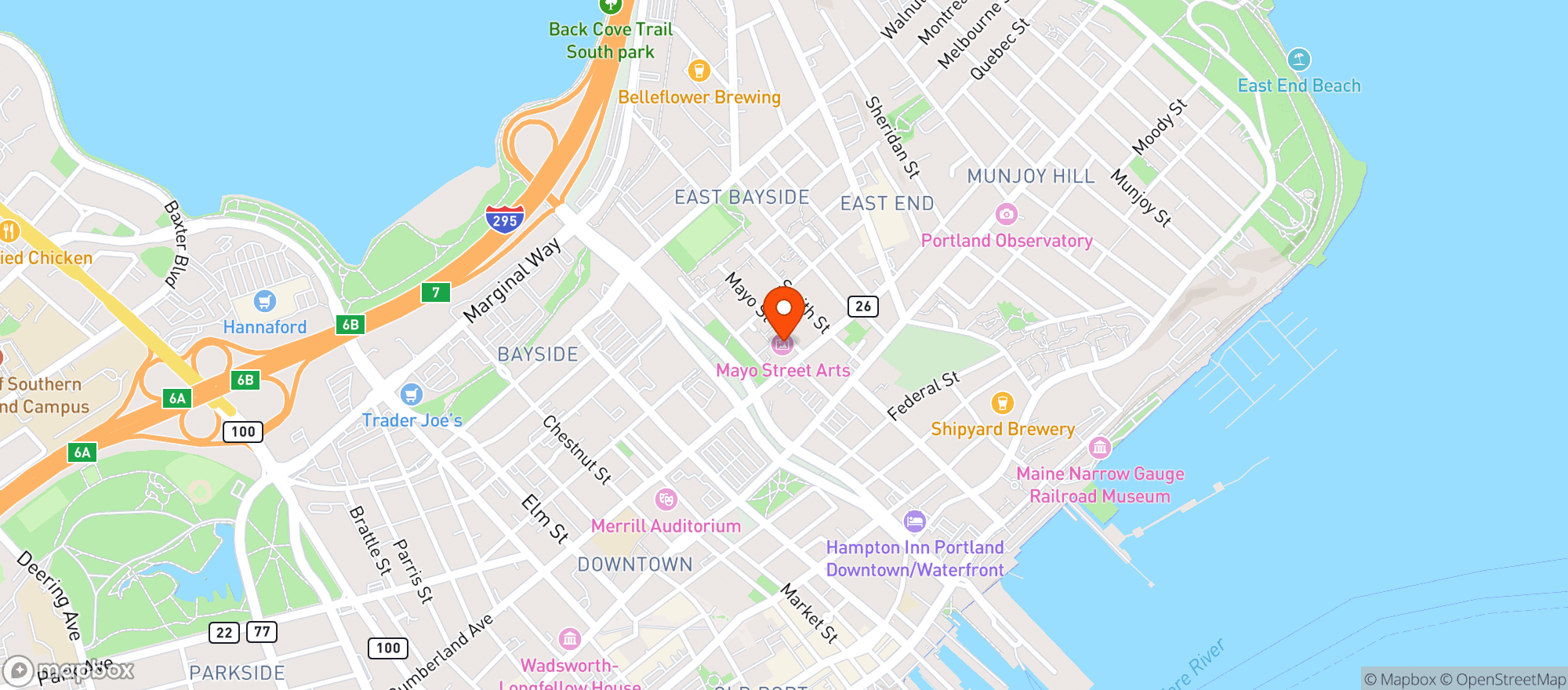 Map showing Mayo Street Arts
