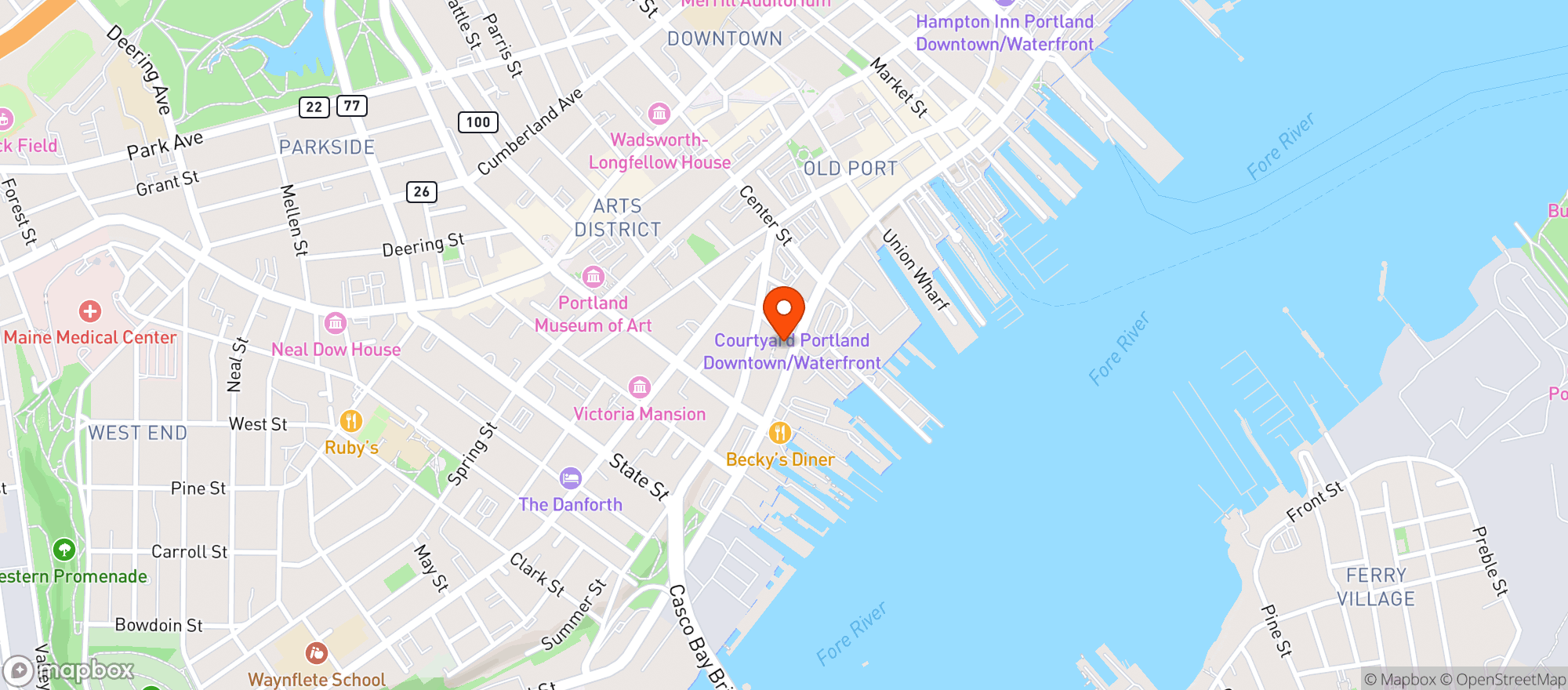 Map showing Aloft Hotels