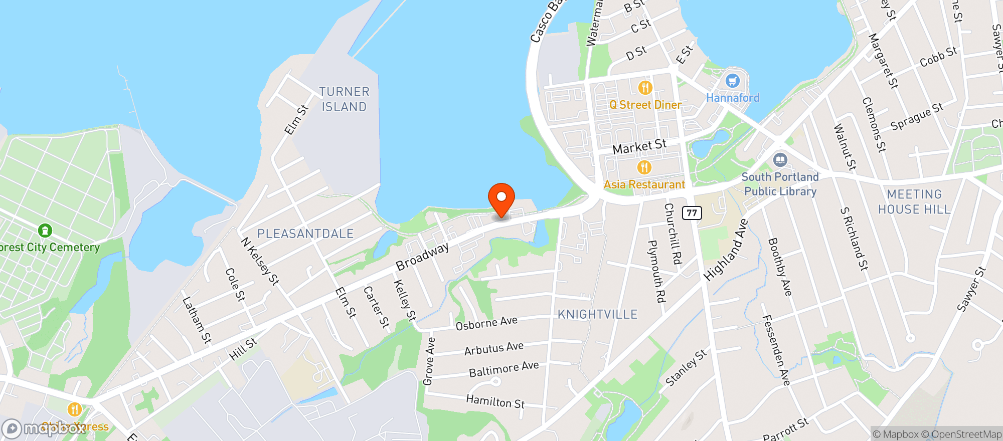 Map showing Broadway Bowl