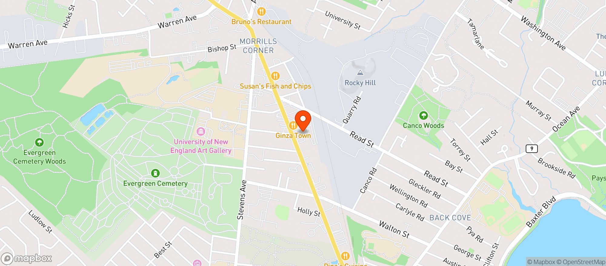 Map showing Churchill Caterers