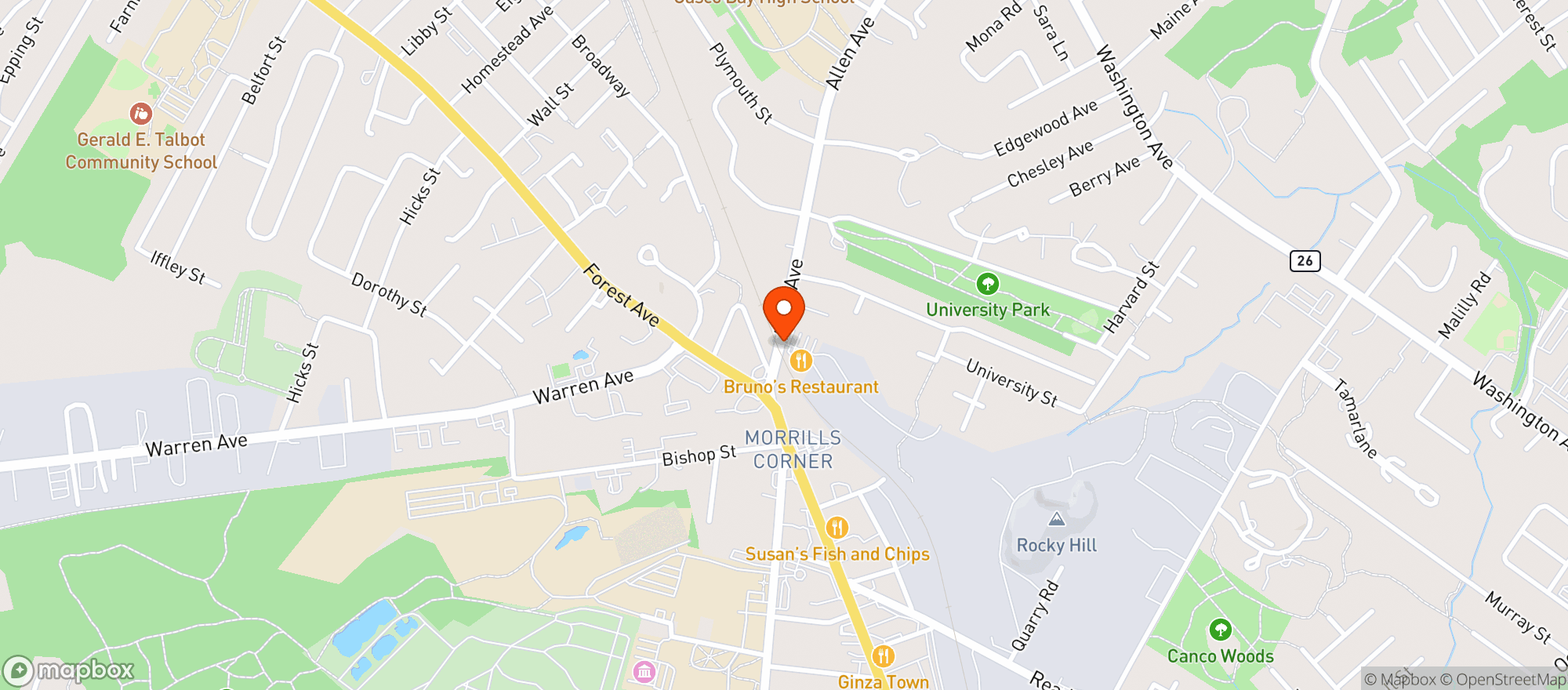 Map showing Brunos Restaurant & Tav