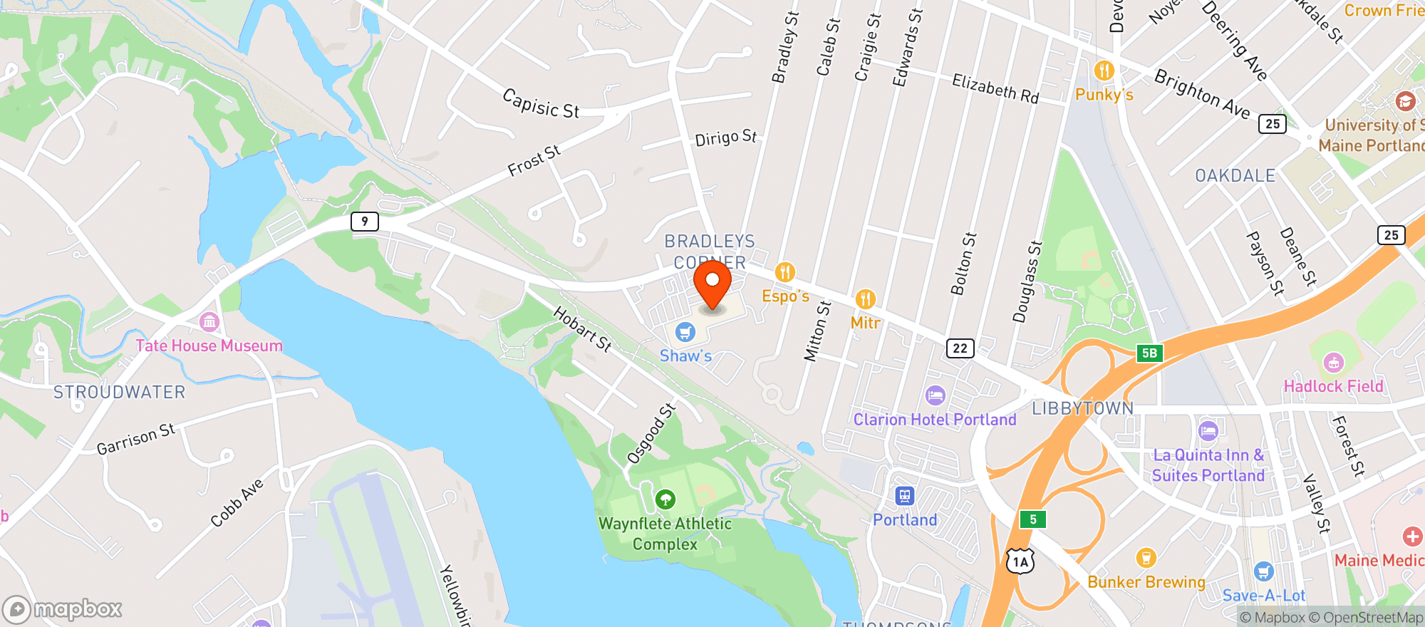 Map showing Shaws Market