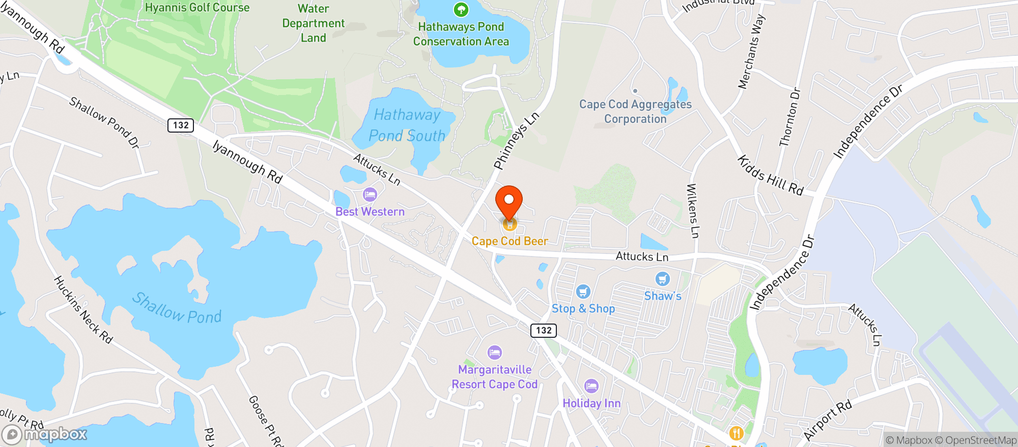 Map showing Cape Cod Beer
