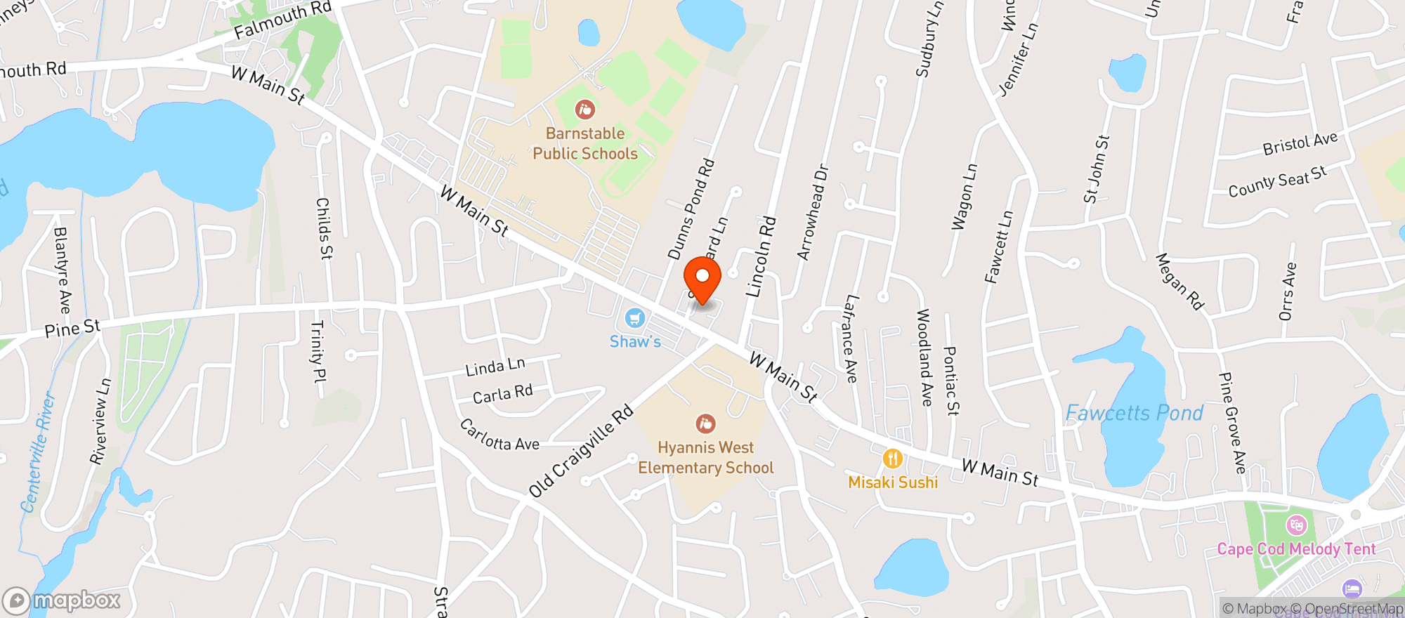 Map showing B&B Pizza