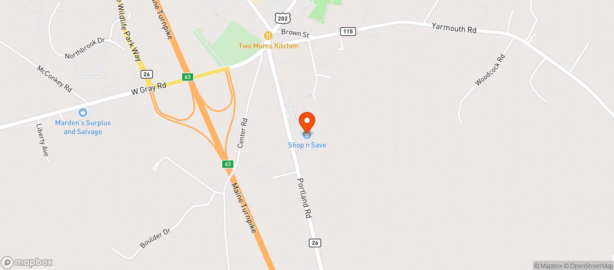 Map showing Gray Shop N Save