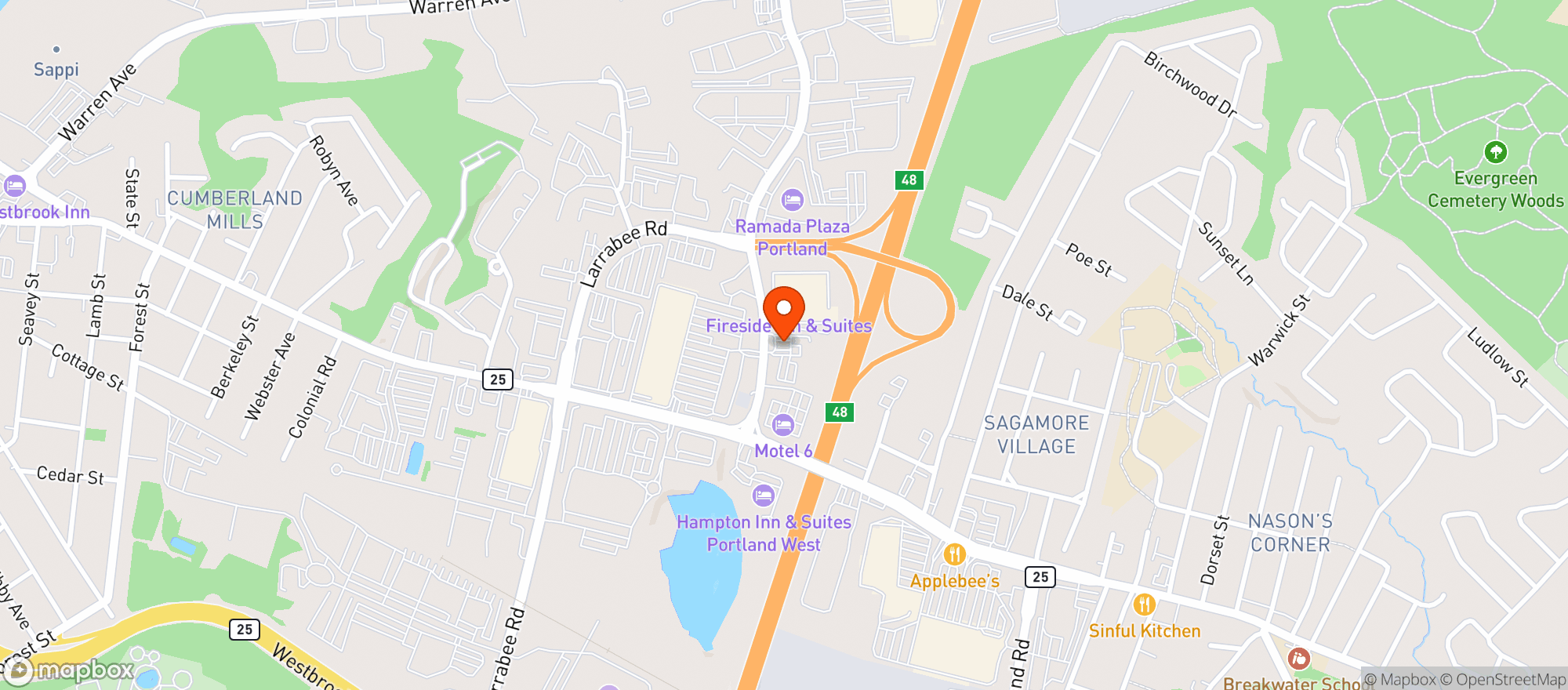 Map showing Exit 48  Clipper Mart
