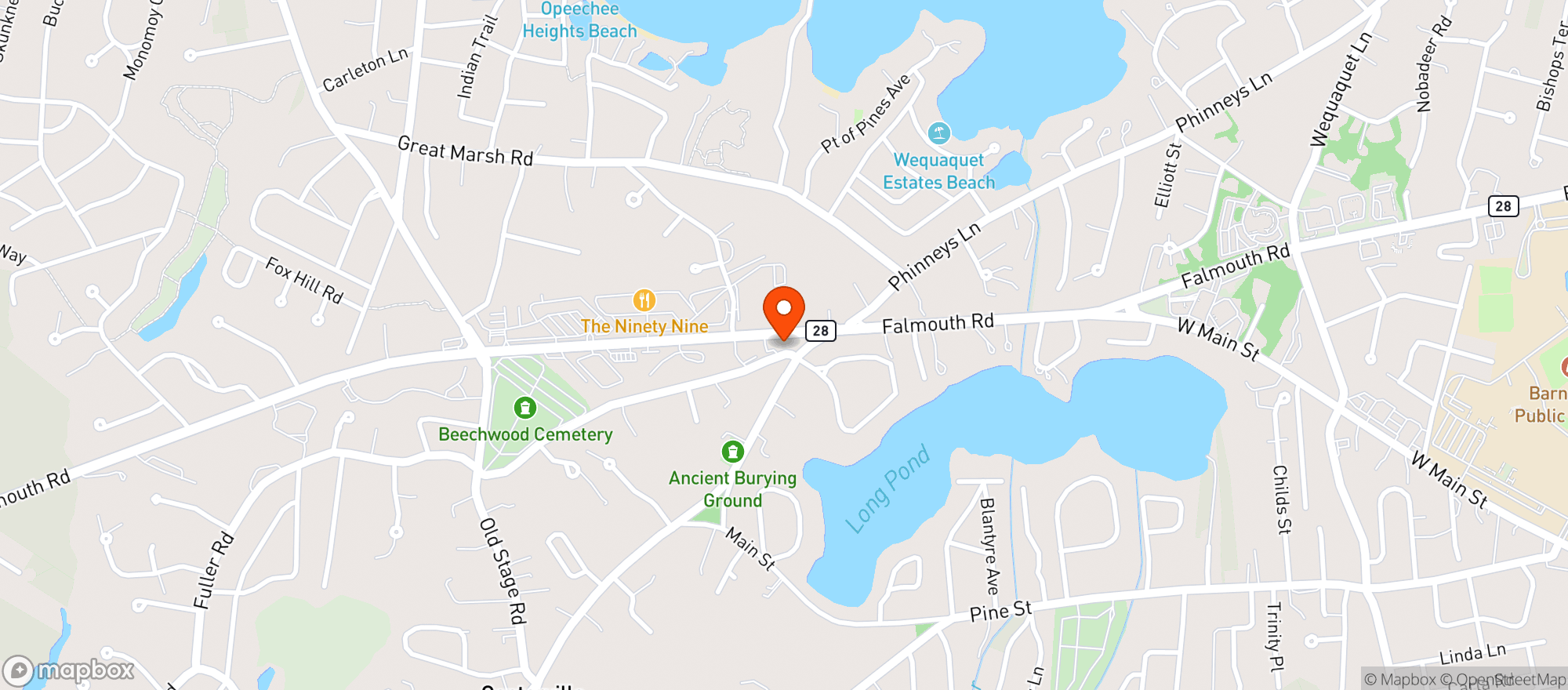 Map showing CAPE COD PACKAGE STORE FINE WINE & SPIRITS