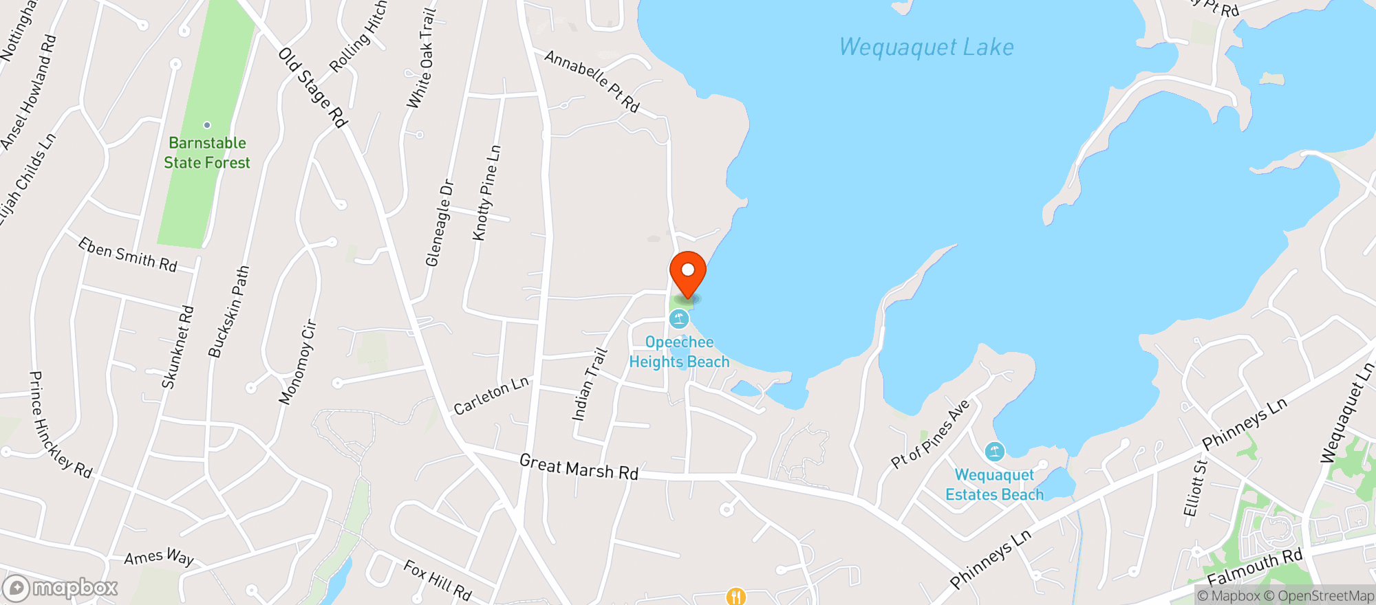 Map showing Wequaquet Lake Yacht Club