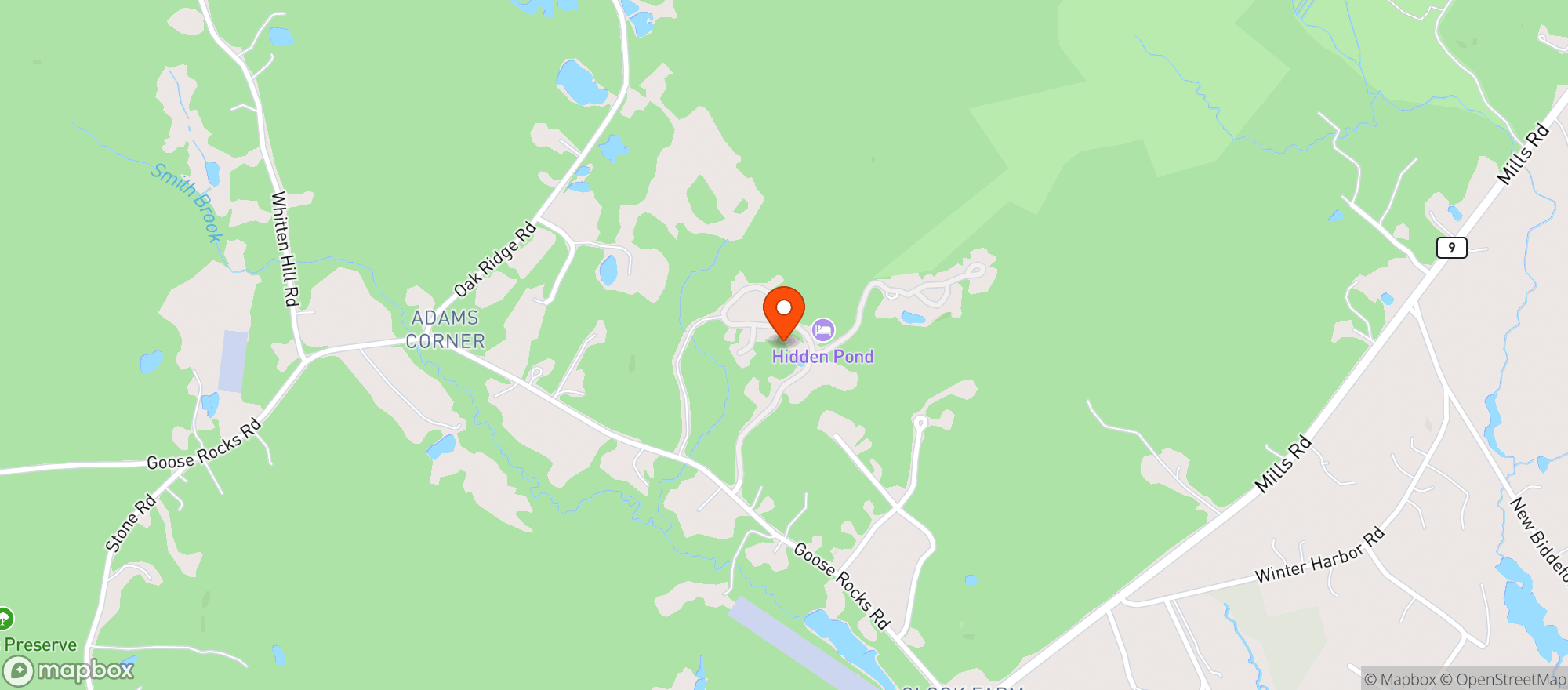 Map showing Hidden Pond