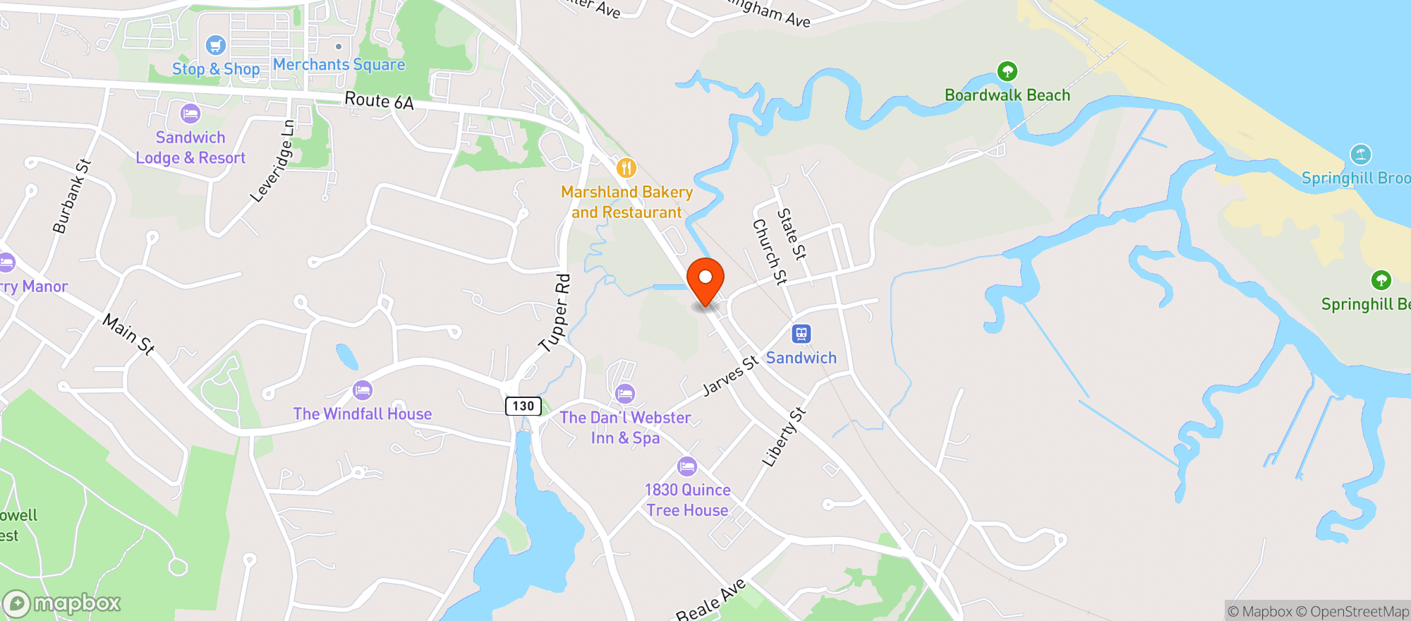 Map showing Sandwich Package Store