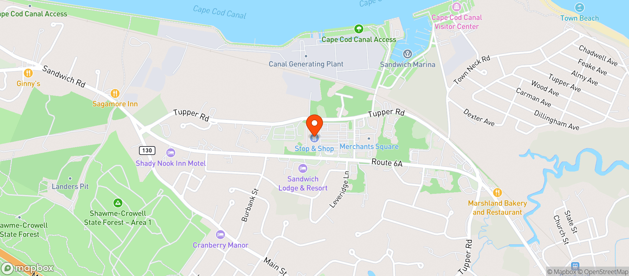 Map showing STOP & SHOP (65 ROUTE 6A)