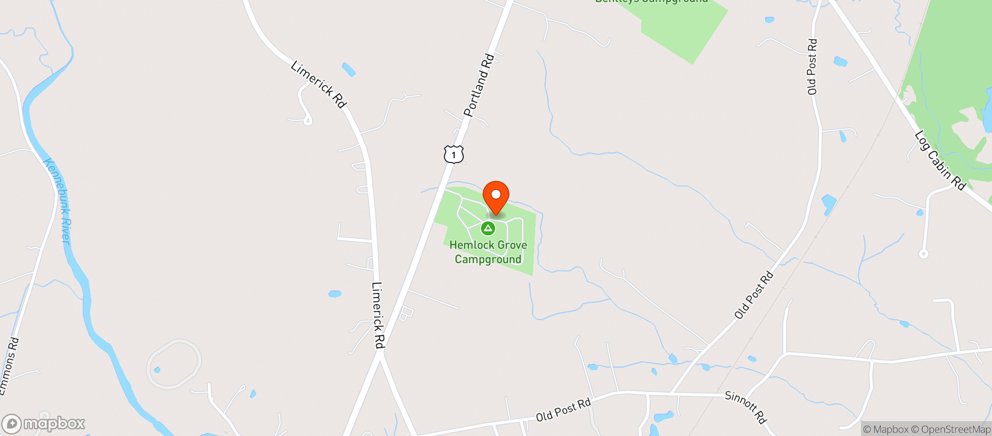 Map showing Hemlock Grove Campground