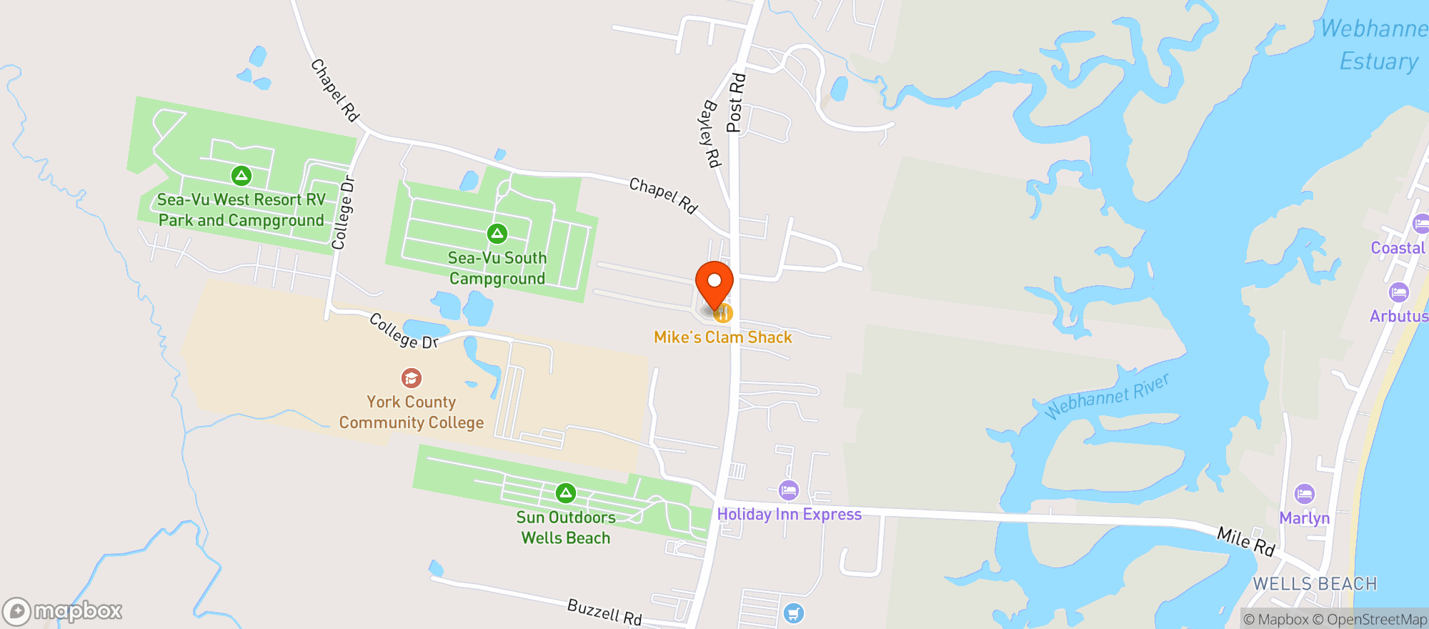Map showing MIKE'S CLAM SHACK