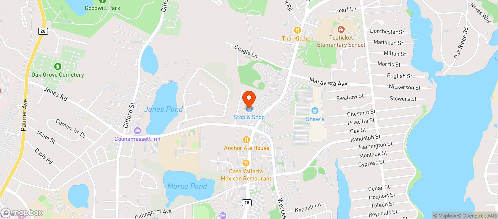 Map showing STOP & SHOP (20 TEATICKET HWY)