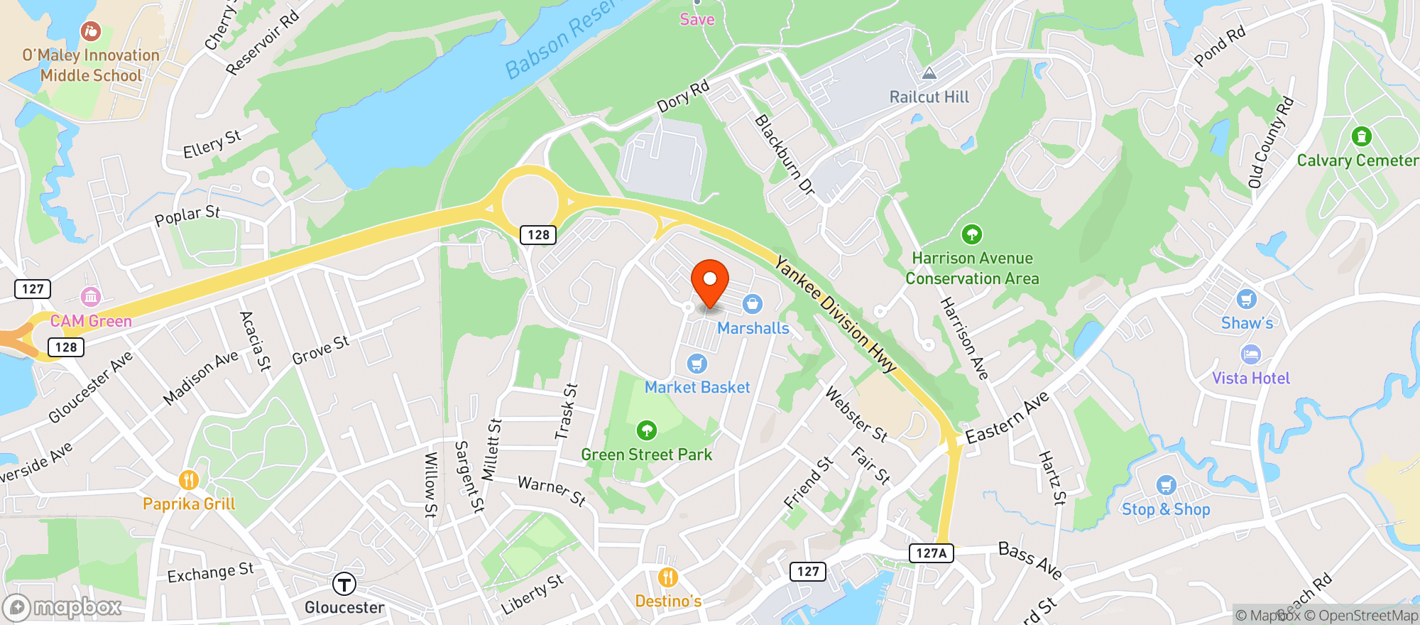 Map showing Cape Ann Liquors