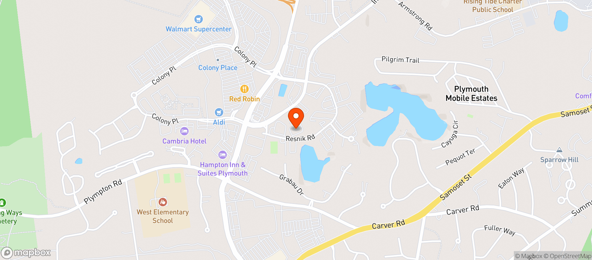 Map showing Mayflower Brewing Company