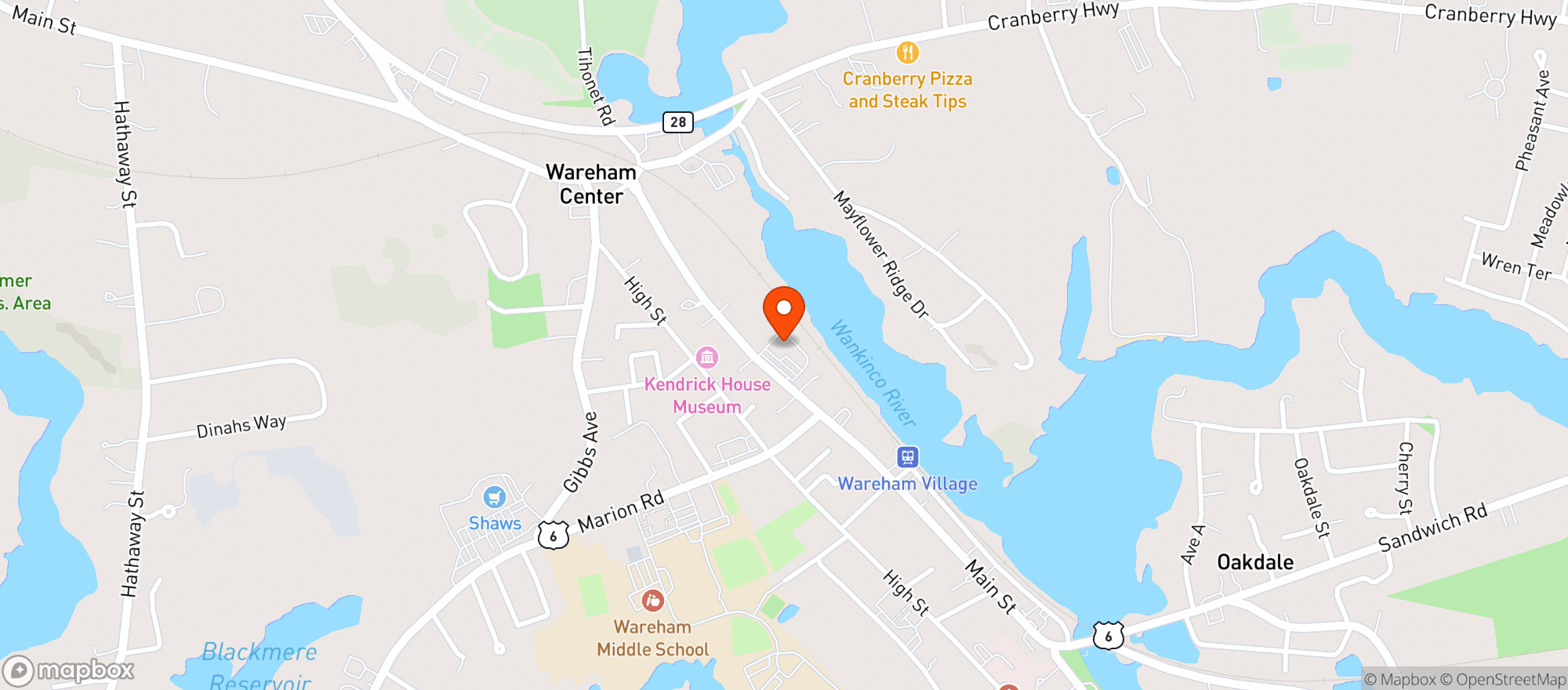 Map showing Wareham Liquors