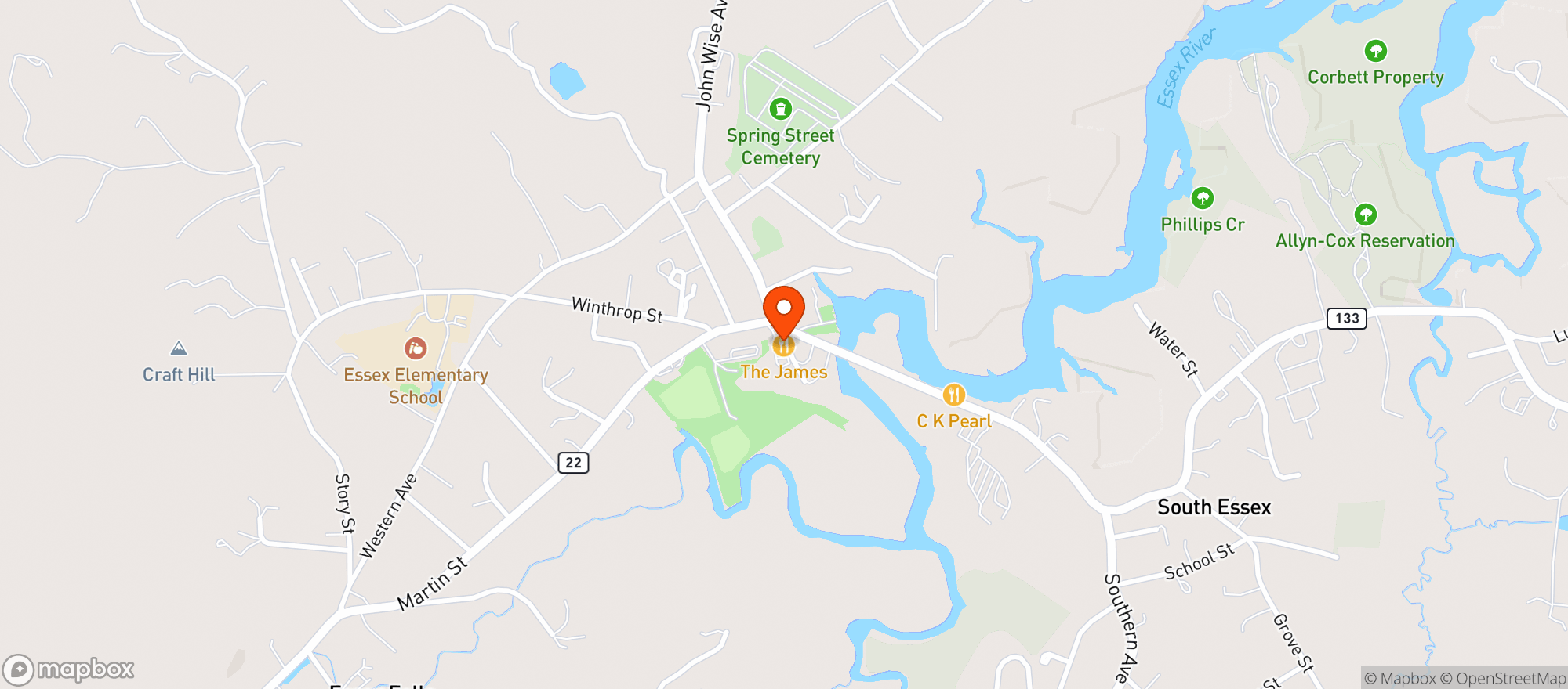 Map showing The James