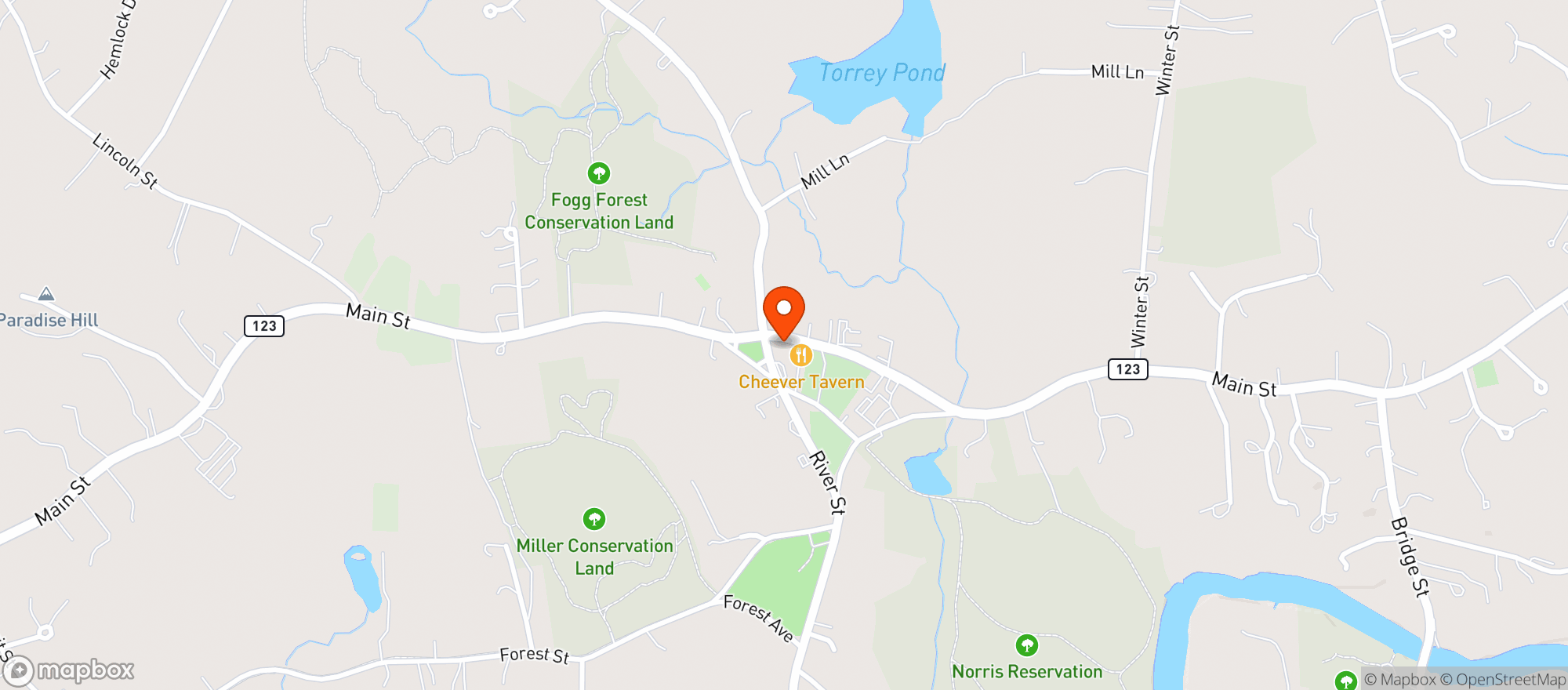 Map showing Norwell Package Store