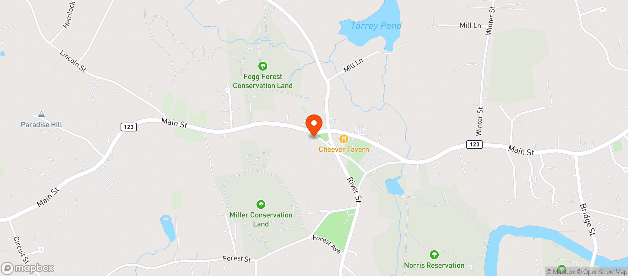 Map showing Cheever Tavern