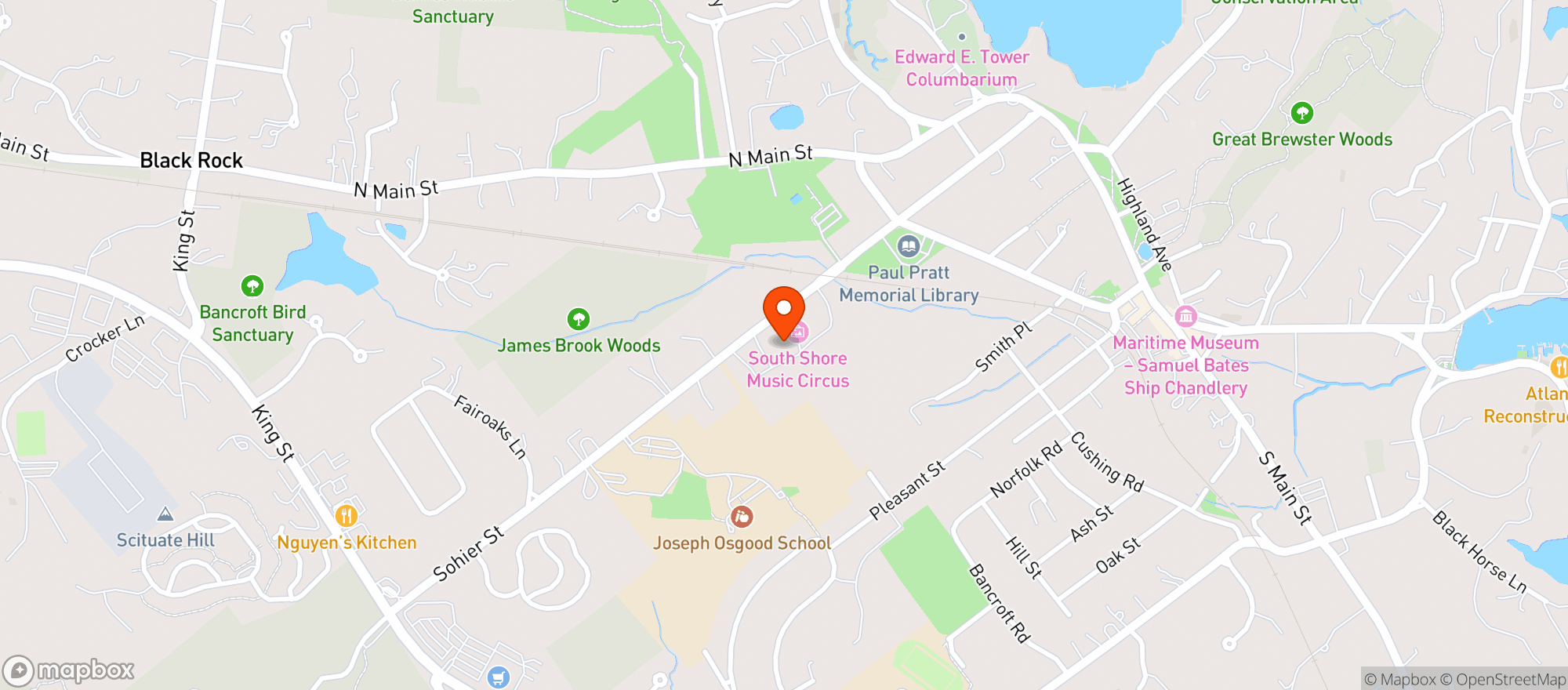 Map showing South Shore Music Circus