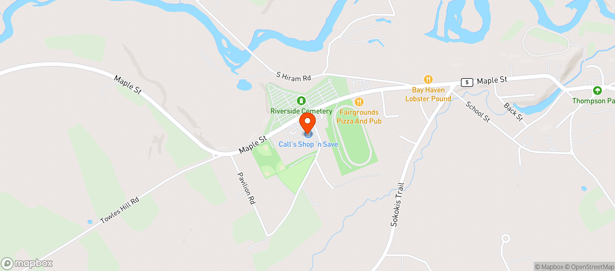 Map showing Calls Shop N Save