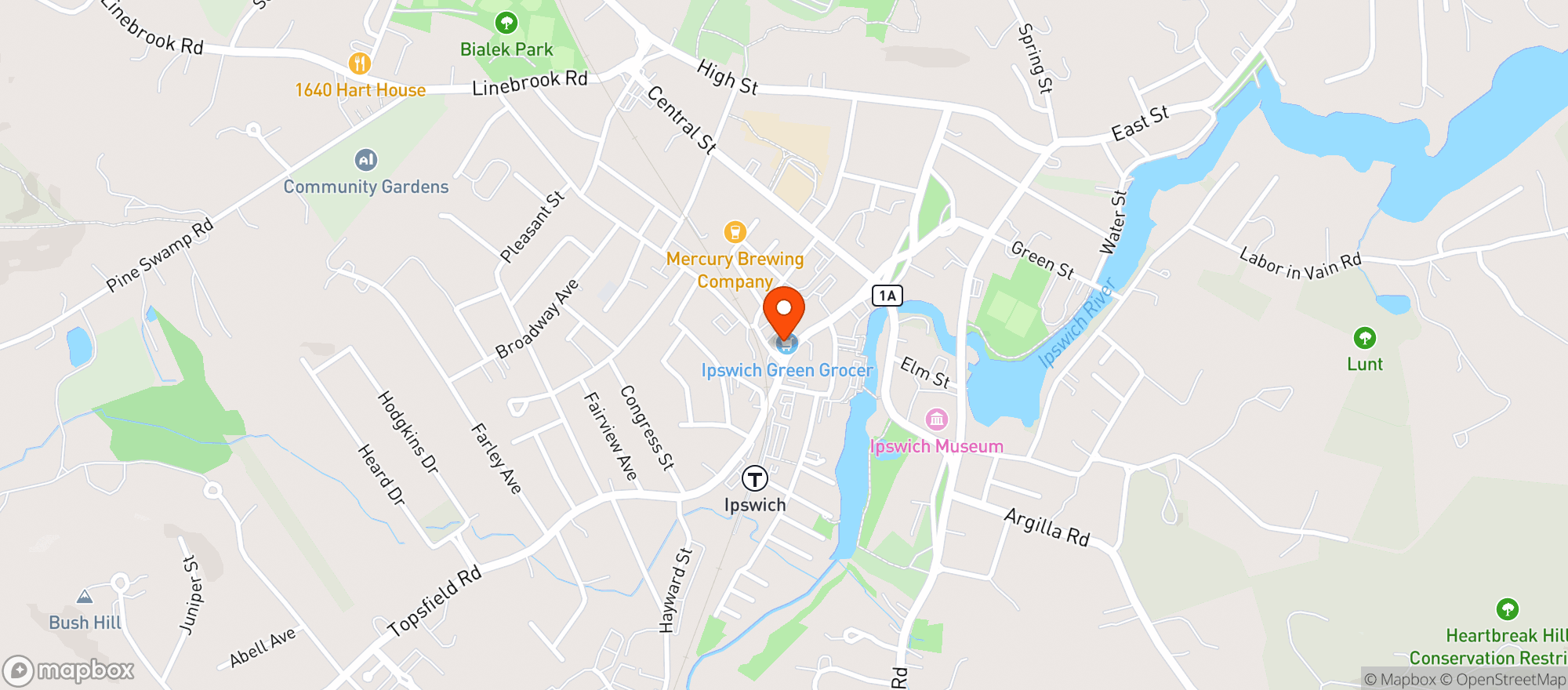 Map showing Ipswich Green Grocer