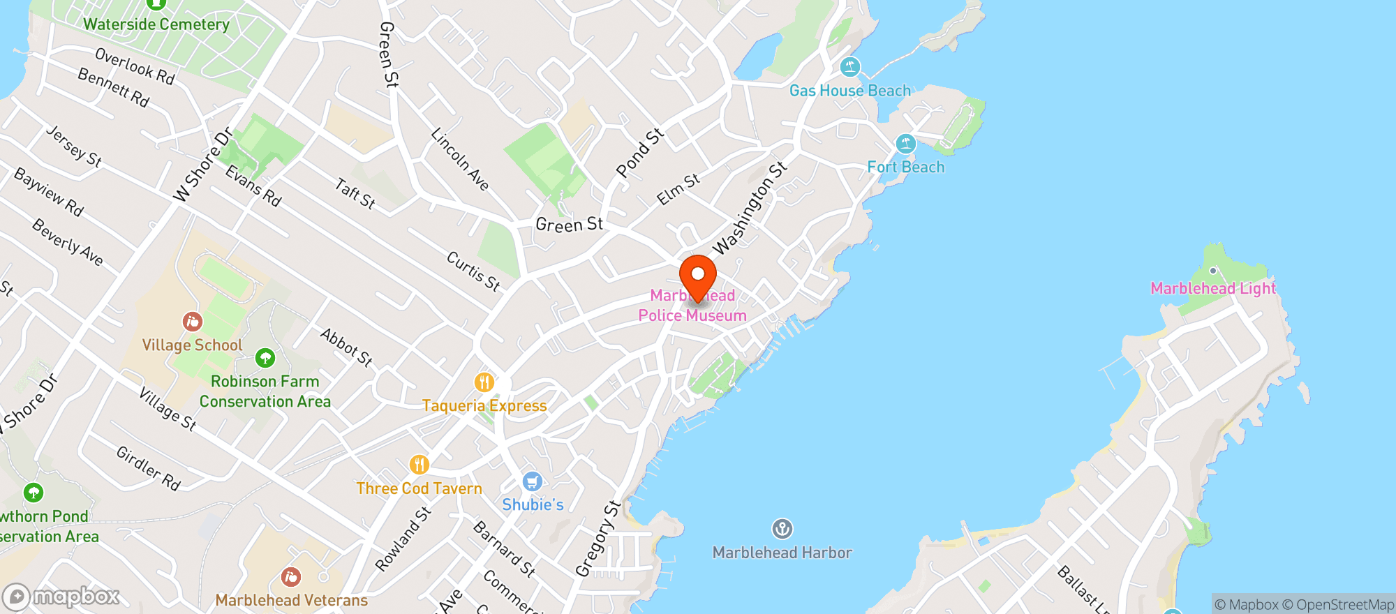 Map showing Crosby's Markets - Marblehead