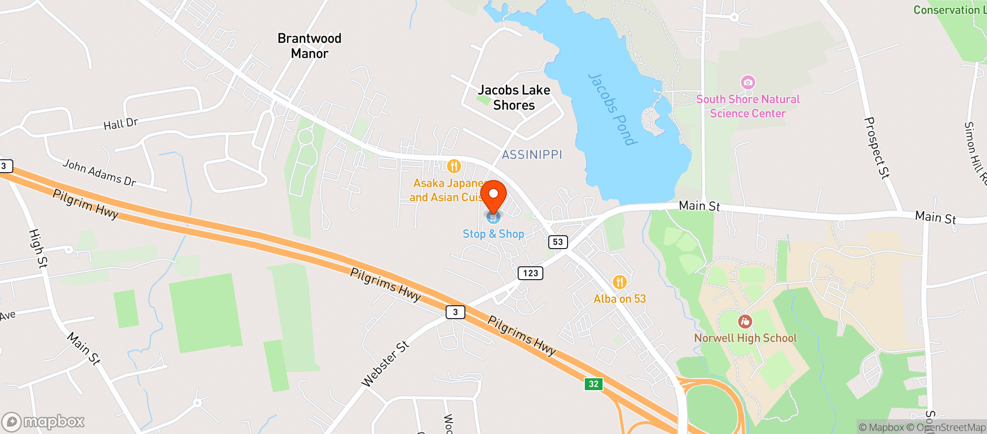 Map showing Stop & Shop - 0028 - Norwell