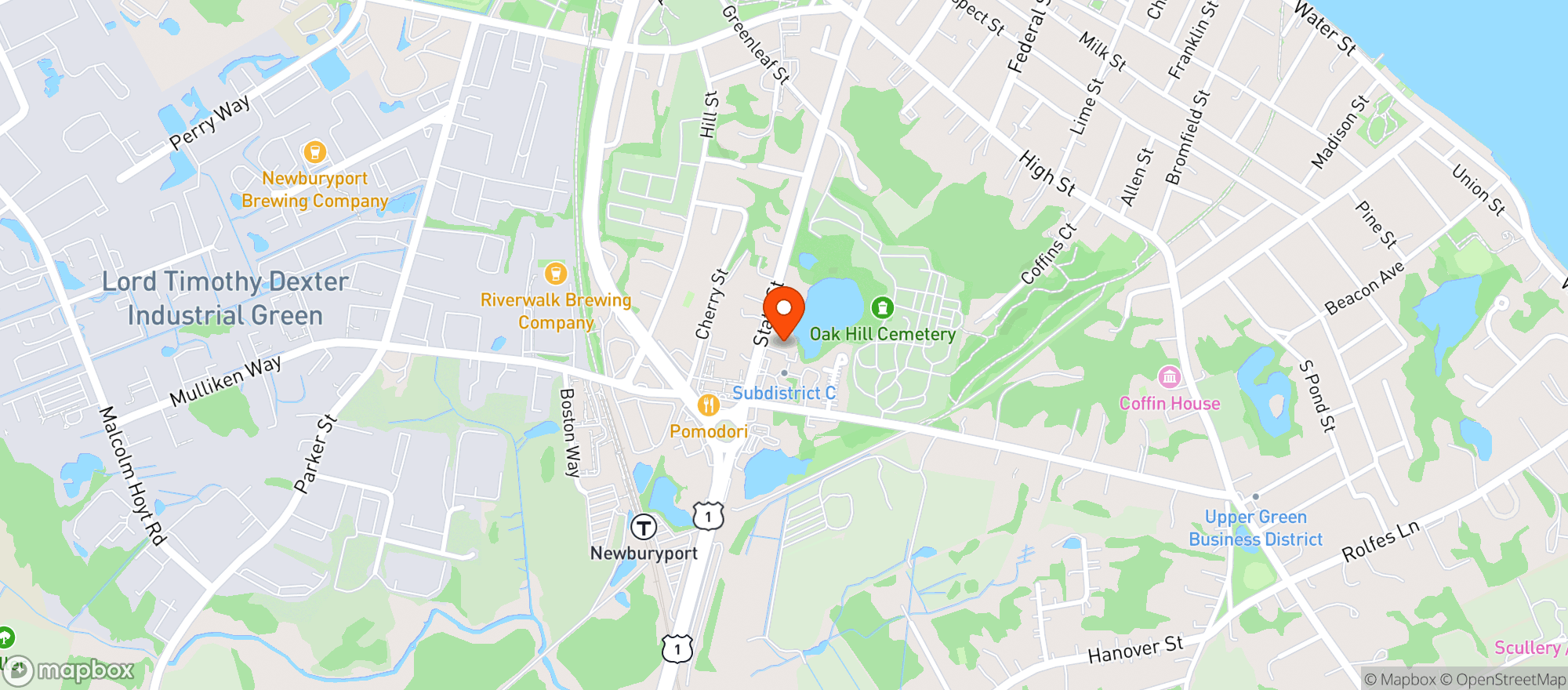 Map showing New England Wine and Spirits Newburyport