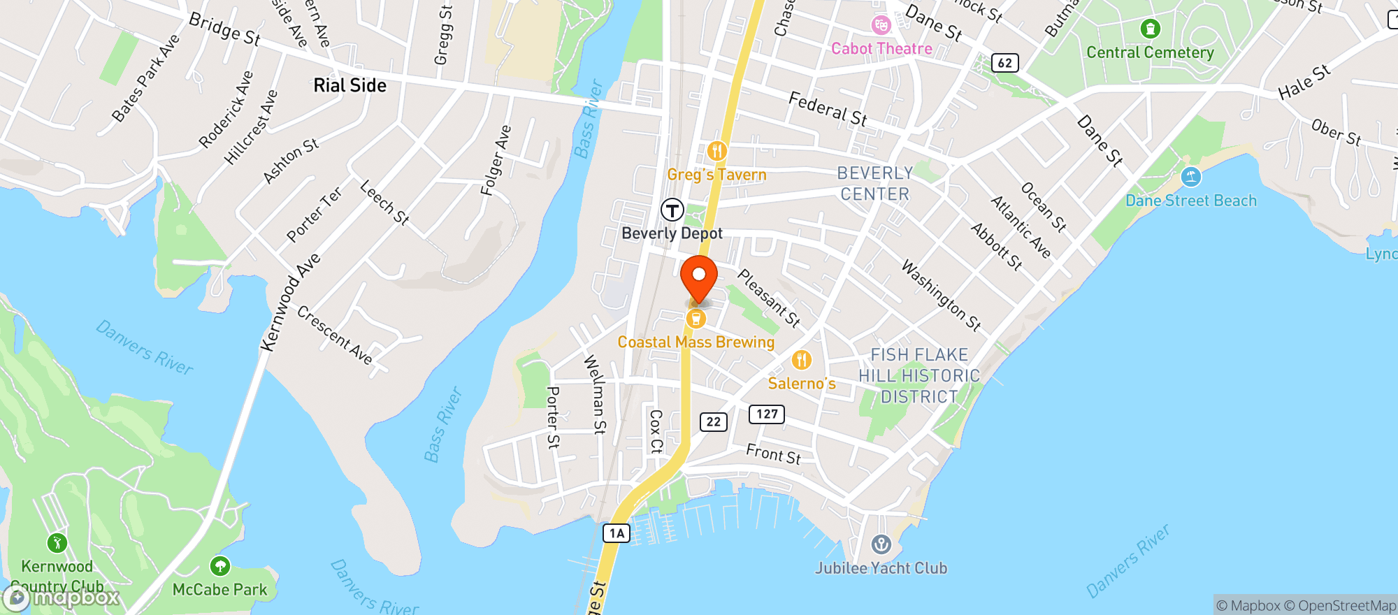 Map showing Coastal Mass Brewing