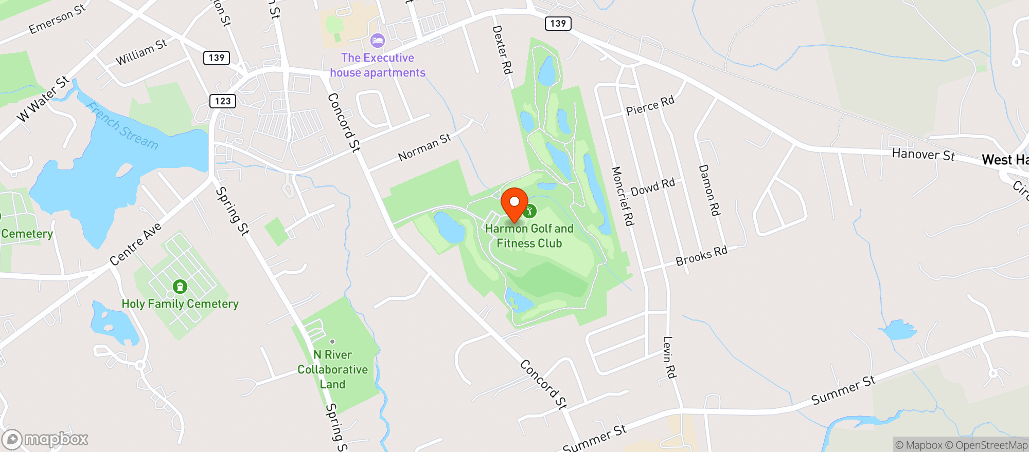 Map showing Harmon Golf & Fitness Club