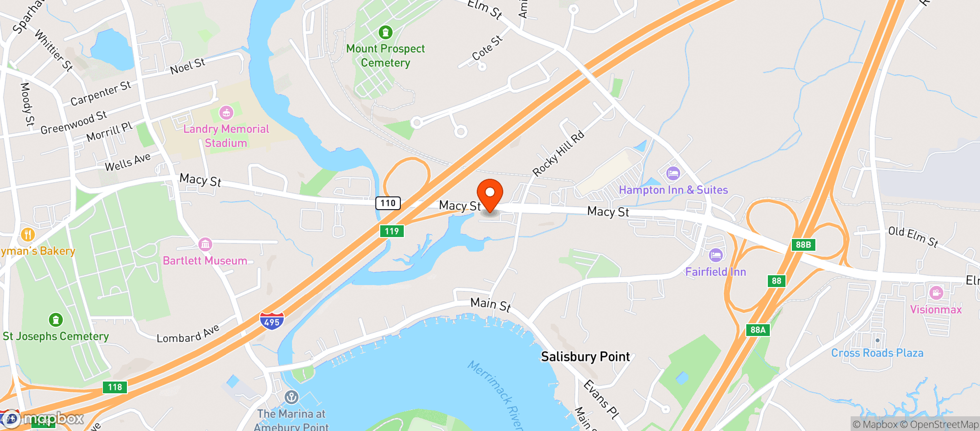 Map showing Cna Stores - Amesbury