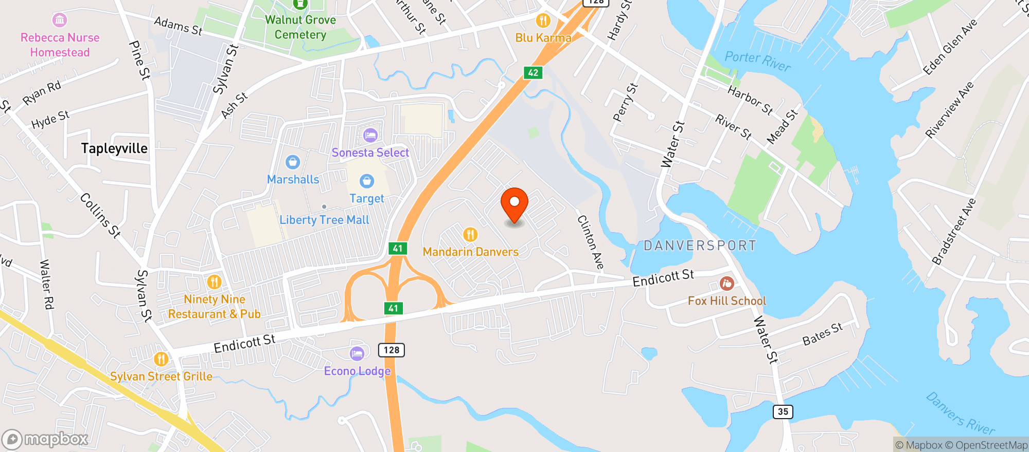 Map showing The Wine Cellar of Danvers