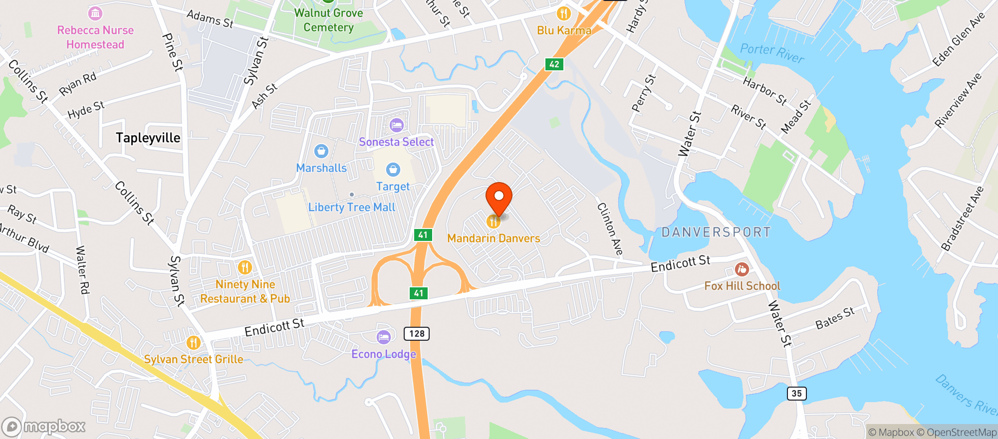 Map showing MB Spirits - Danvers
