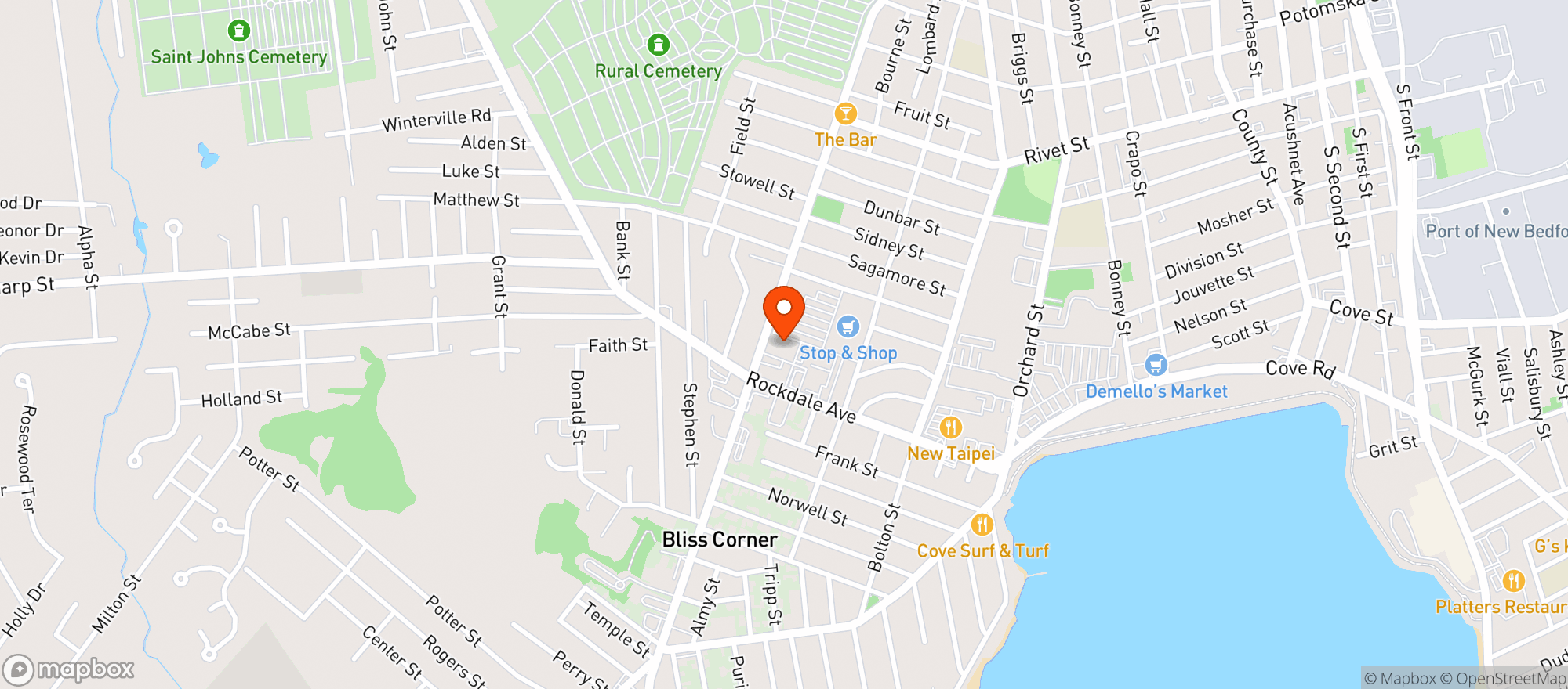 Map showing Jay's Wine & Spirits- New Bedford