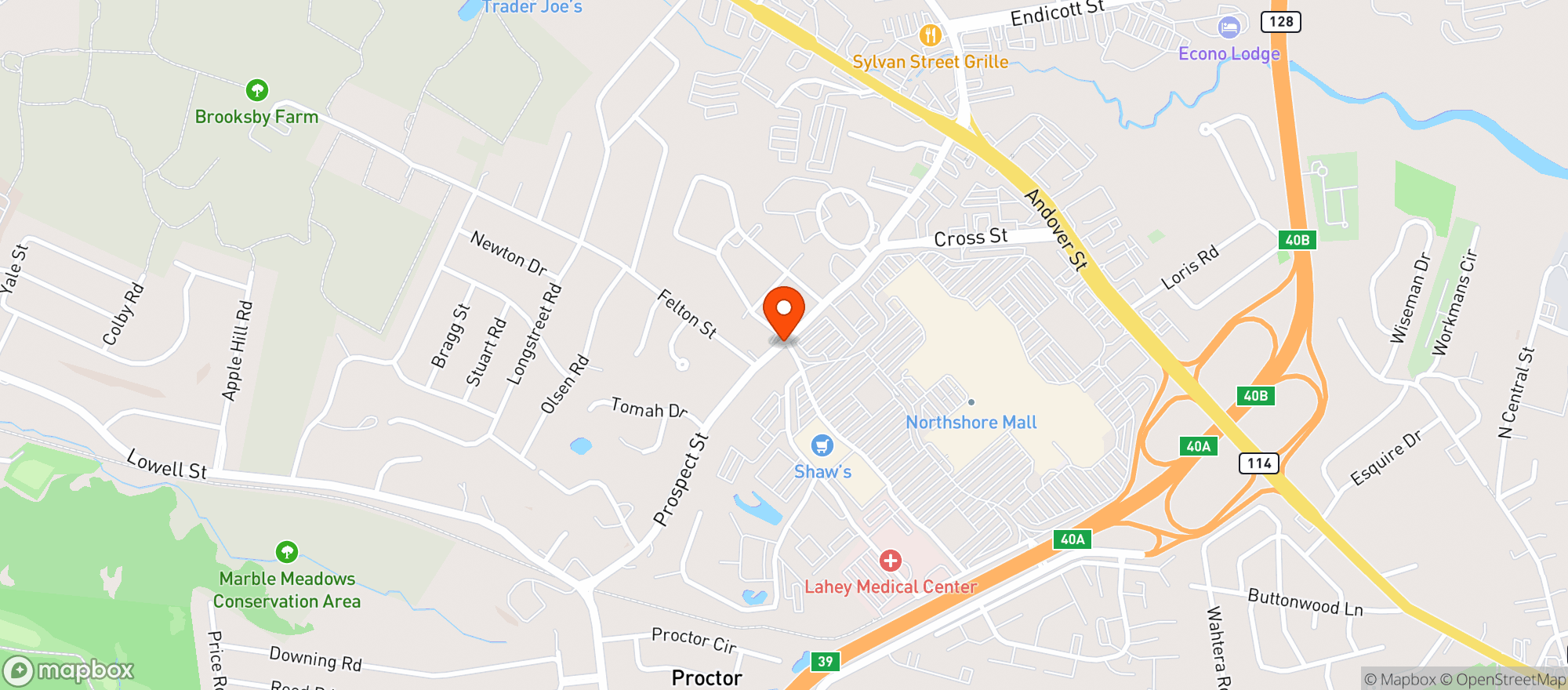 Map showing Shaws - 02478 - Peabody Ma