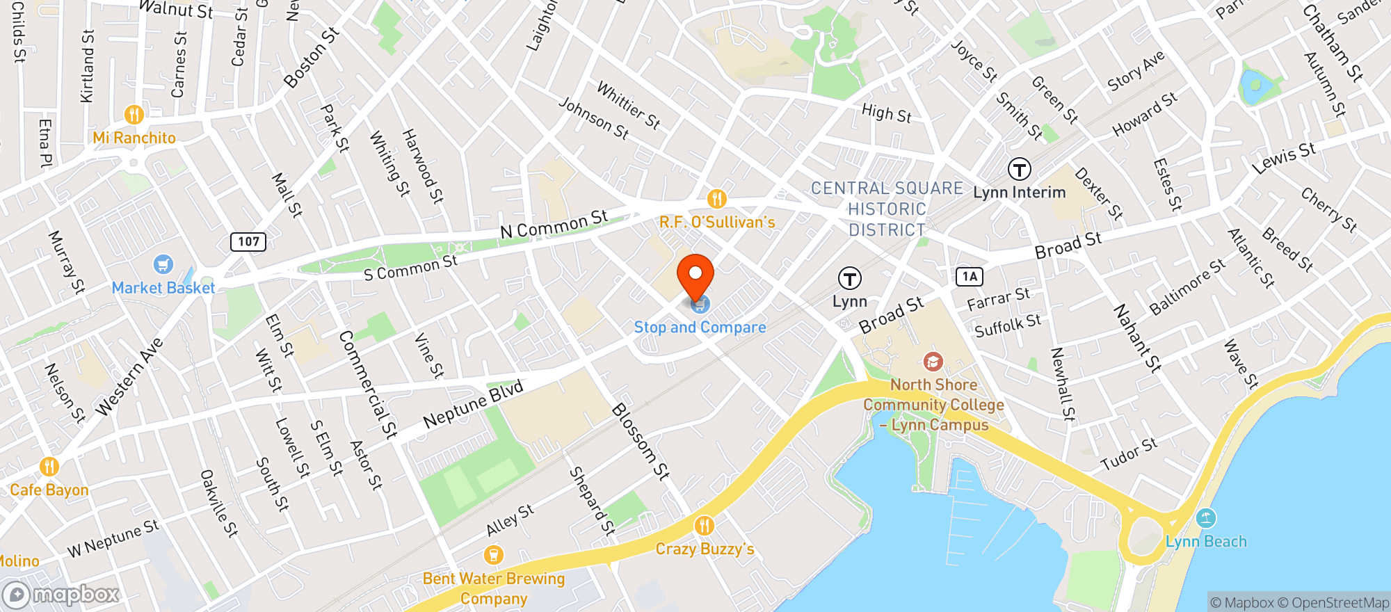 Map showing Stop and Compare - Lynn