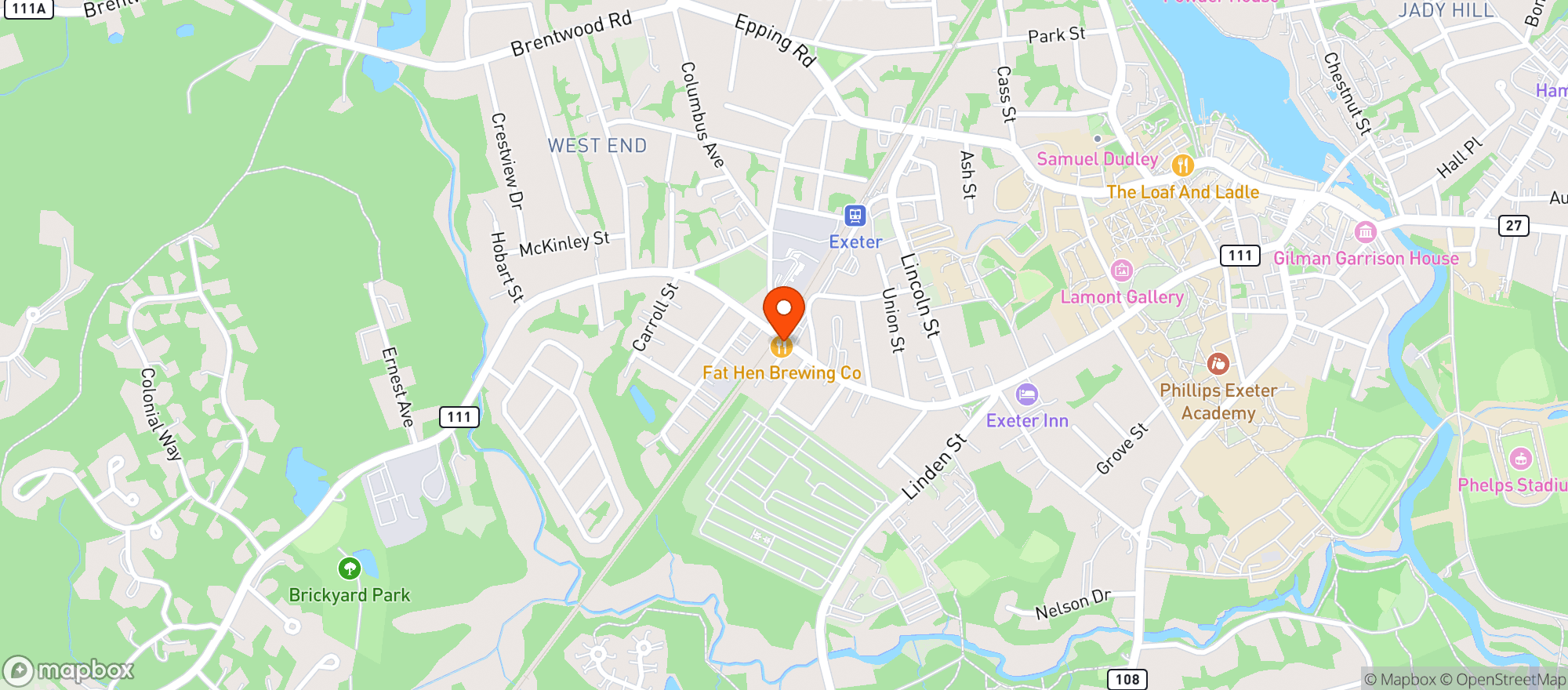 Map showing Fat Hen Brewing Co