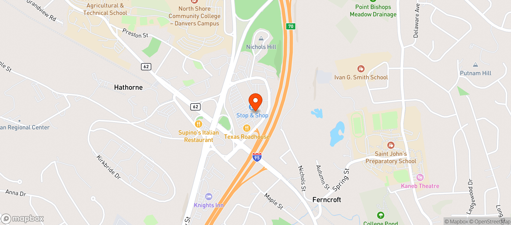 Map showing Stop & Shop Danvers #0093